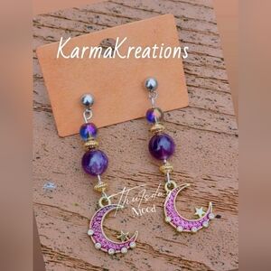 Amethyst  Crescent Moon Drop Earrings